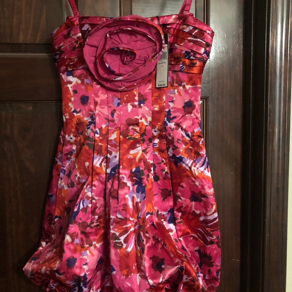 BCBGMaxAzaria Floral Strapless Dreas Hot Pink Sz 0